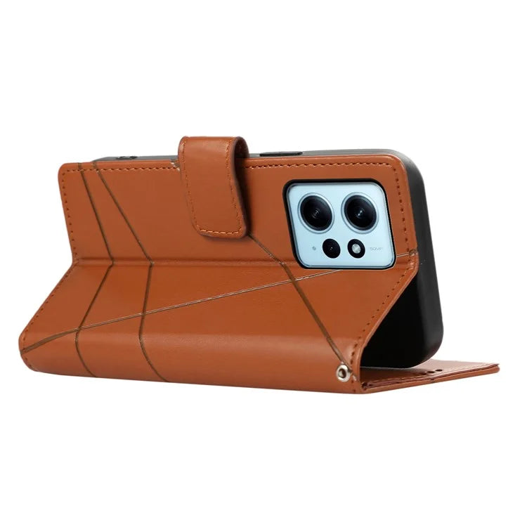 DF-06 For Xiaomi Redmi Note 12 4G Case Lines Imprinted Leather Phone Flip Stand Cover