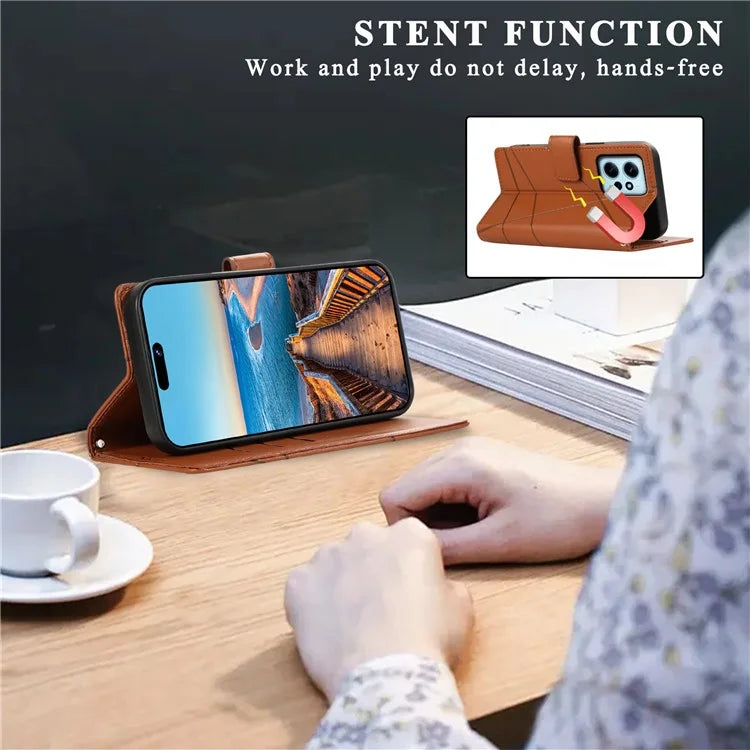DF-06 For Xiaomi Redmi Note 12 4G Case Lines Imprinted Leather Phone Flip Stand Cover