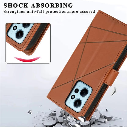 DF-06 For Xiaomi Redmi Note 12 4G Case Lines Imprinted Leather Phone Flip Stand Cover
