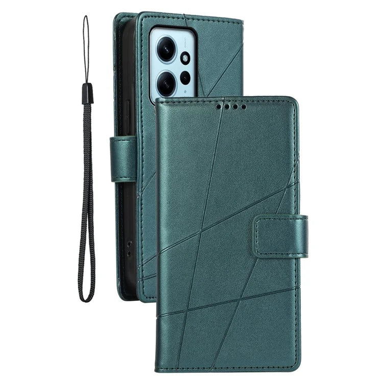 DF-06 For Xiaomi Redmi Note 12 4G Case Lines Imprinted Leather Phone Flip Stand Cover