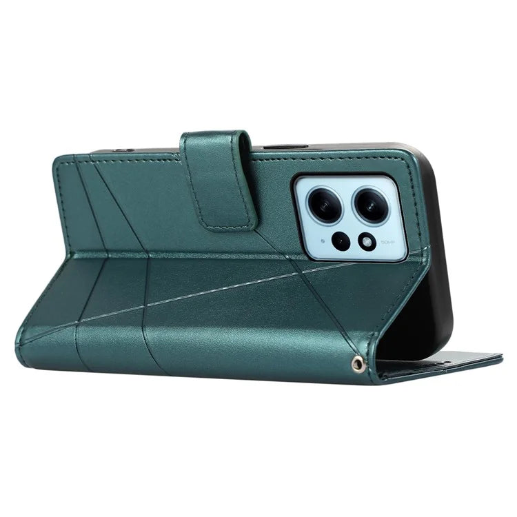 DF-06 For Xiaomi Redmi Note 12 4G Case Lines Imprinted Leather Phone Flip Stand Cover