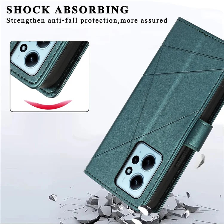 DF-06 For Xiaomi Redmi Note 12 4G Case Lines Imprinted Leather Phone Flip Stand Cover