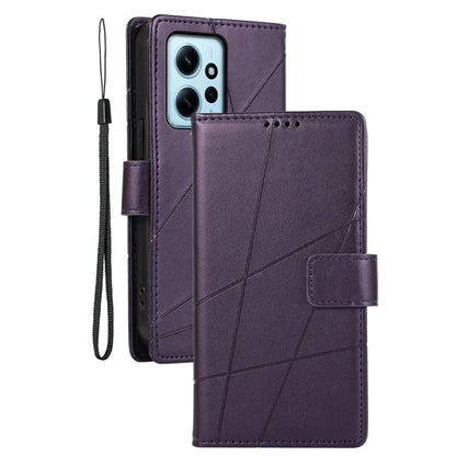 DF-06 For Xiaomi Redmi Note 12 4G Case Lines Imprinted Leather Phone Flip Stand Cover