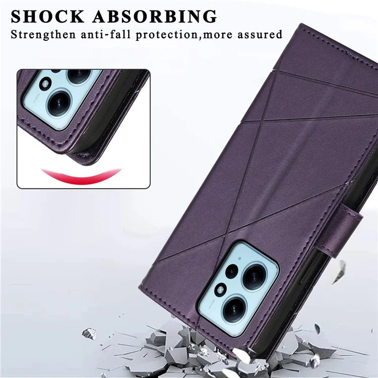 DF-06 For Xiaomi Redmi Note 12 4G Case Lines Imprinted Leather Phone Flip Stand Cover