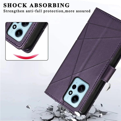 DF-06 For Xiaomi Redmi Note 12 4G Case Lines Imprinted Leather Phone Flip Stand Cover