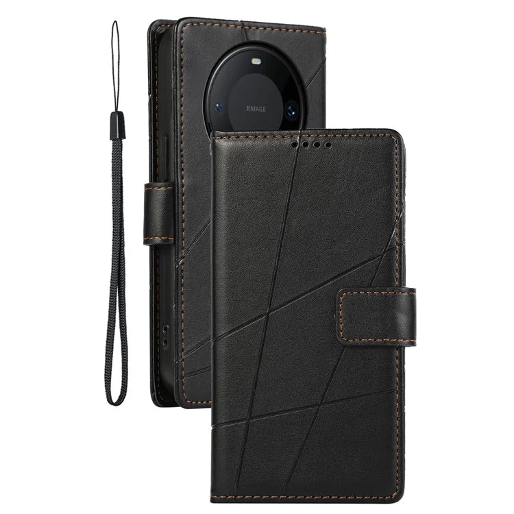 DF-06 For Huawei Mate 60 Pro Case Lines Imprinted Leather Wallet Mobile Phone Cover