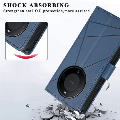 DF-06 For Huawei Mate 60 Pro Case Lines Imprinted Leather Wallet Mobile Phone Cover