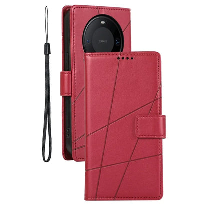 DF-06 For Huawei Mate 60 Pro Case Lines Imprinted Leather Wallet Mobile Phone Cover