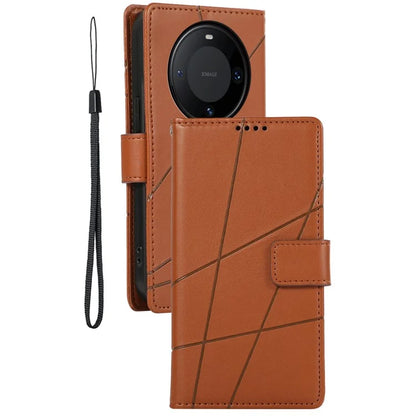 DF-06 For Huawei Mate 60 Pro Case Lines Imprinted Leather Wallet Mobile Phone Cover