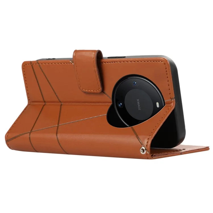 DF-06 For Huawei Mate 60 Pro Case Lines Imprinted Leather Wallet Mobile Phone Cover