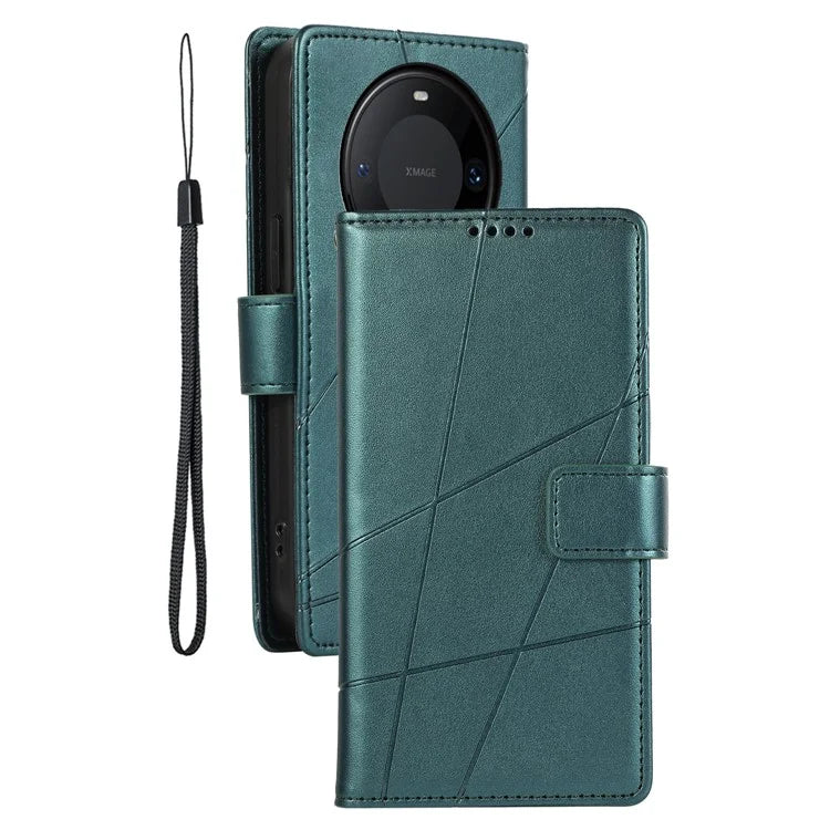 DF-06 For Huawei Mate 60 Pro Case Lines Imprinted Leather Wallet Mobile Phone Cover