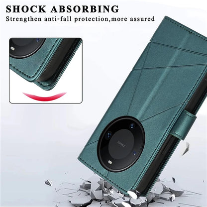 DF-06 For Huawei Mate 60 Pro Case Lines Imprinted Leather Wallet Mobile Phone Cover