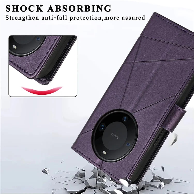 DF-06 For Huawei Mate 60 Pro Case Lines Imprinted Leather Wallet Mobile Phone Cover