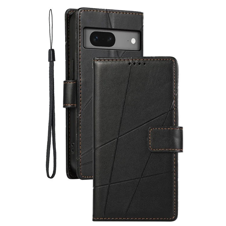 DF-06 For Google Pixel 7 5G Case Lines Imprint Leather Folding Stand Phone Cover