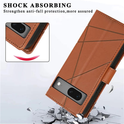 DF-06 For Google Pixel 7 5G Case Lines Imprint Leather Folding Stand Phone Cover