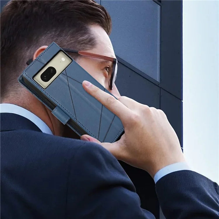 DF-06 For Google Pixel 8 Case Lines Imprinted Wallet PU Leather+TPU Phone Cover