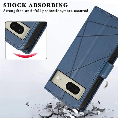 DF-06 For Google Pixel 8 Case Lines Imprinted Wallet PU Leather+TPU Phone Cover