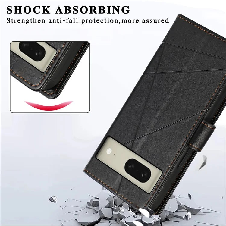 DF-06 For Google Pixel 8 Case Lines Imprinted Wallet PU Leather+TPU Phone Cover