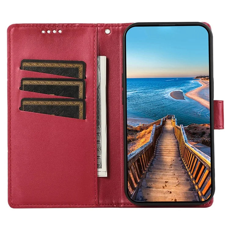 DF-06 For Google Pixel 8 Case Lines Imprinted Wallet PU Leather+TPU Phone Cover