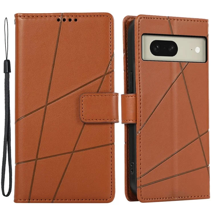 DF-06 For Google Pixel 8 Case Lines Imprinted Wallet PU Leather+TPU Phone Cover