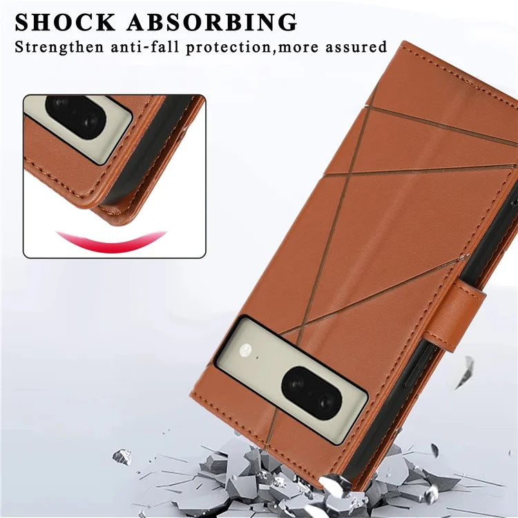 DF-06 For Google Pixel 8 Case Lines Imprinted Wallet PU Leather+TPU Phone Cover