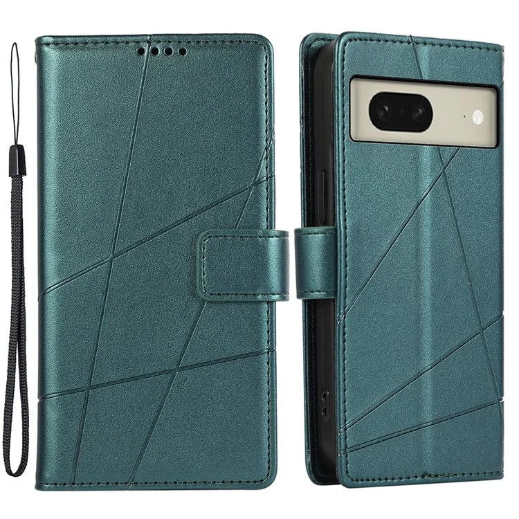 DF-06 For Google Pixel 8 Case Lines Imprinted Wallet PU Leather+TPU Phone Cover