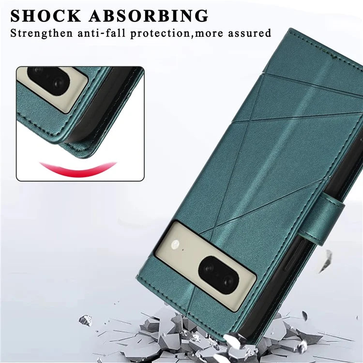 DF-06 For Google Pixel 8 Case Lines Imprinted Wallet PU Leather+TPU Phone Cover