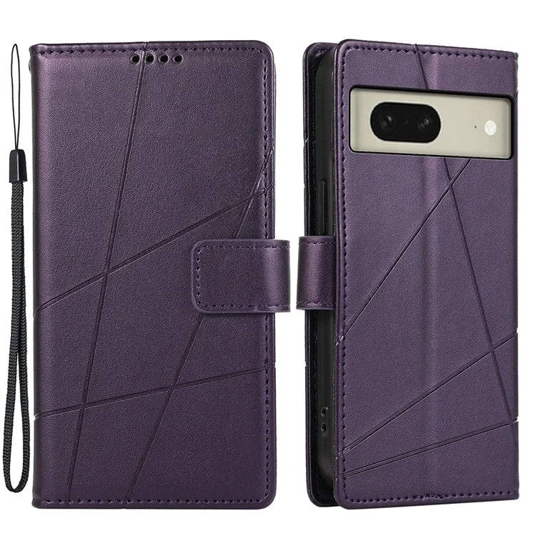 DF-06 For Google Pixel 8 Case Lines Imprinted Wallet PU Leather+TPU Phone Cover