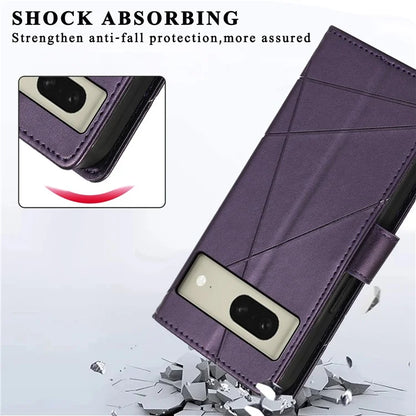 DF-06 For Google Pixel 8 Case Lines Imprinted Wallet PU Leather+TPU Phone Cover