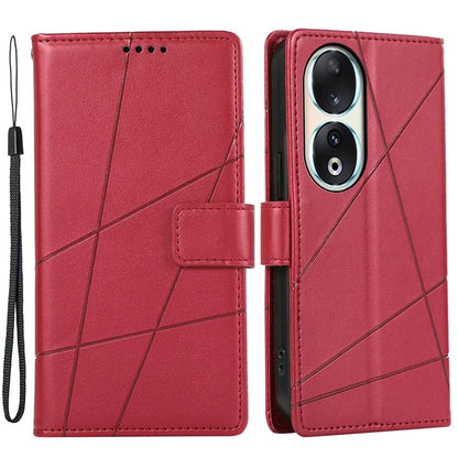 DF-06 For Honor 90 Case Lines Imprinted Wallet Stand PU Leather+TPU Phone Cover