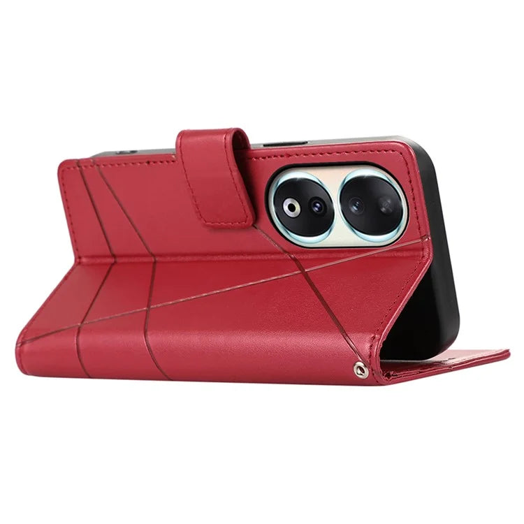 DF-06 For Honor 90 Case Lines Imprinted Wallet Stand PU Leather+TPU Phone Cover