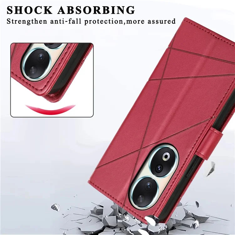 DF-06 For Honor 90 Case Lines Imprinted Wallet Stand PU Leather+TPU Phone Cover