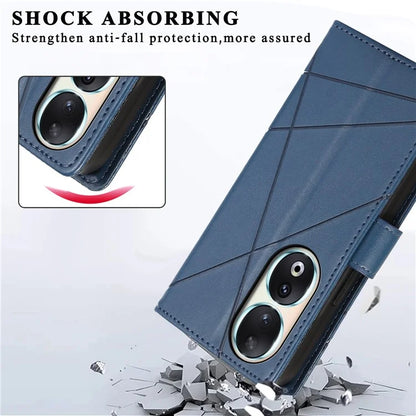 DF-06 For Honor 90 Case Lines Imprinted Wallet Stand PU Leather+TPU Phone Cover