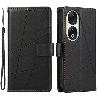 DF-06 For Honor 90 Case Lines Imprinted Wallet Stand PU Leather+TPU Phone Cover