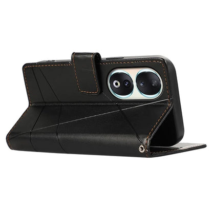 DF-06 For Honor 90 Case Lines Imprinted Wallet Stand PU Leather+TPU Phone Cover