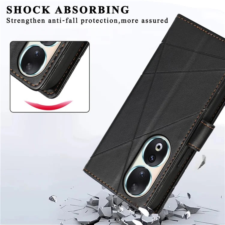 DF-06 For Honor 90 Case Lines Imprinted Wallet Stand PU Leather+TPU Phone Cover