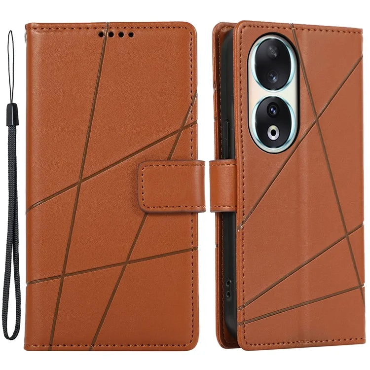 DF-06 For Honor 90 Case Lines Imprinted Wallet Stand PU Leather+TPU Phone Cover