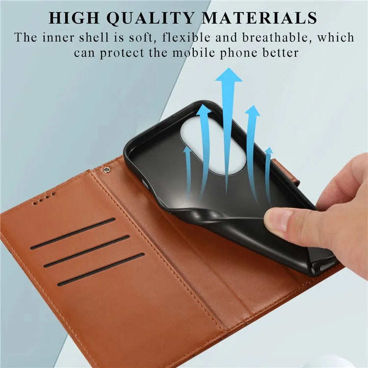 DF-06 For Honor 90 Case Lines Imprinted Wallet Stand PU Leather+TPU Phone Cover