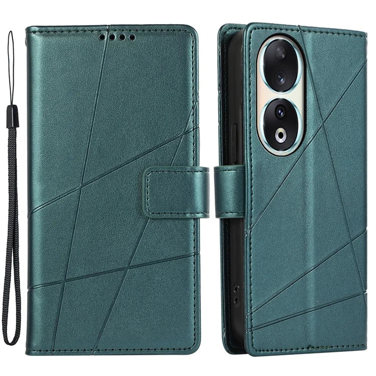 DF-06 For Honor 90 Case Lines Imprinted Wallet Stand PU Leather+TPU Phone Cover