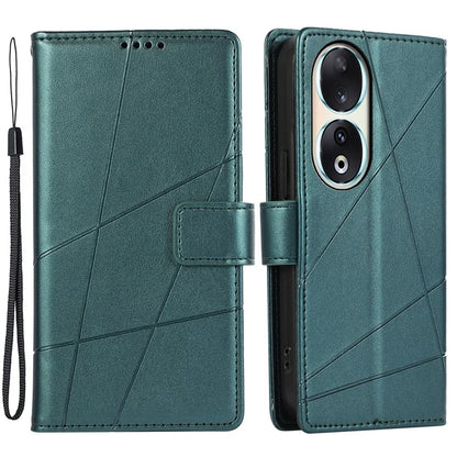 DF-06 For Honor 90 Case Lines Imprinted Wallet Stand PU Leather+TPU Phone Cover