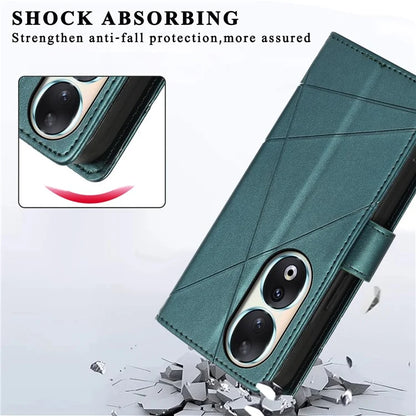 DF-06 For Honor 90 Case Lines Imprinted Wallet Stand PU Leather+TPU Phone Cover