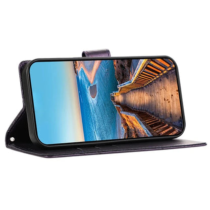 DF-06 For Honor 90 Case Lines Imprinted Wallet Stand PU Leather+TPU Phone Cover