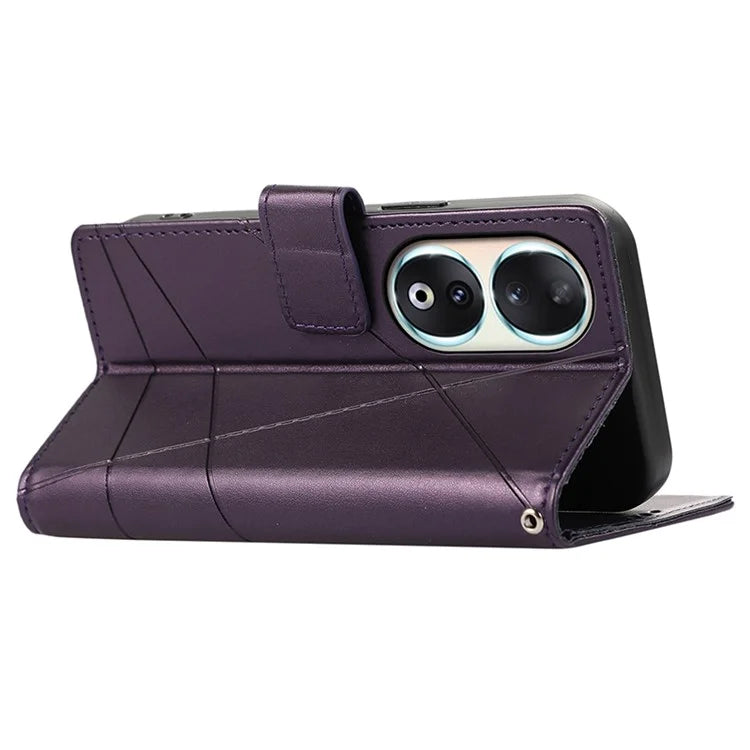 DF-06 For Honor 90 Case Lines Imprinted Wallet Stand PU Leather+TPU Phone Cover