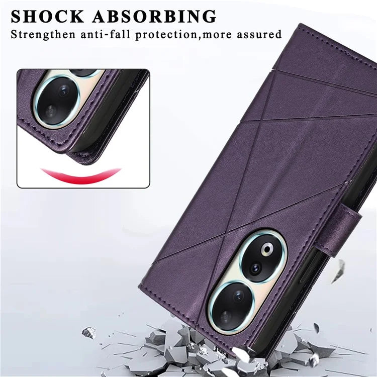 DF-06 For Honor 90 Case Lines Imprinted Wallet Stand PU Leather+TPU Phone Cover