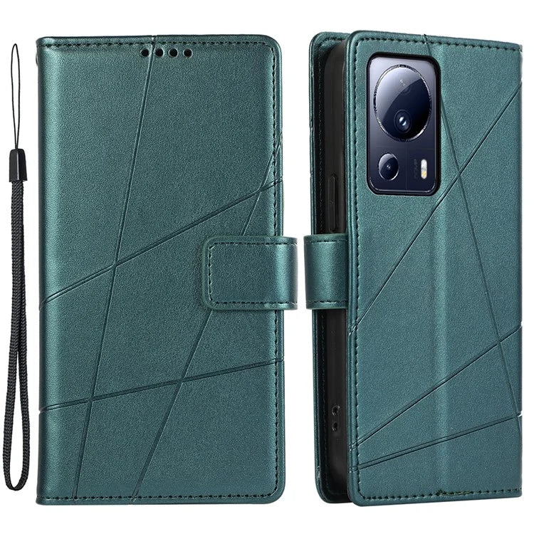 DF-06 For Xiaomi 13 Lite / Civi 2 5G Case Imprinted Line Wallet Stand PU Leather Cell Phone Cover