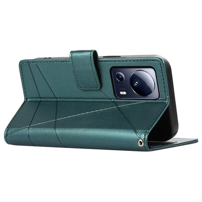 DF-06 For Xiaomi 13 Lite / Civi 2 5G Case Imprinted Line Wallet Stand PU Leather Cell Phone Cover