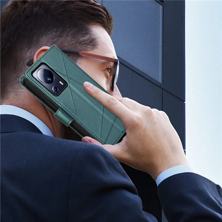 DF-06 For Xiaomi 13 Lite / Civi 2 5G Case Imprinted Line Wallet Stand PU Leather Cell Phone Cover
