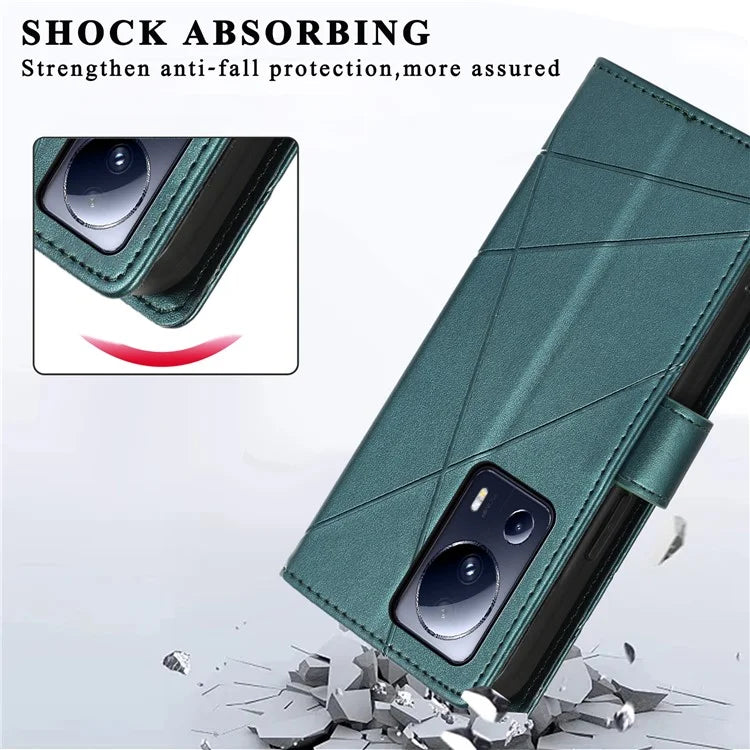 DF-06 For Xiaomi 13 Lite / Civi 2 5G Case Imprinted Line Wallet Stand PU Leather Cell Phone Cover