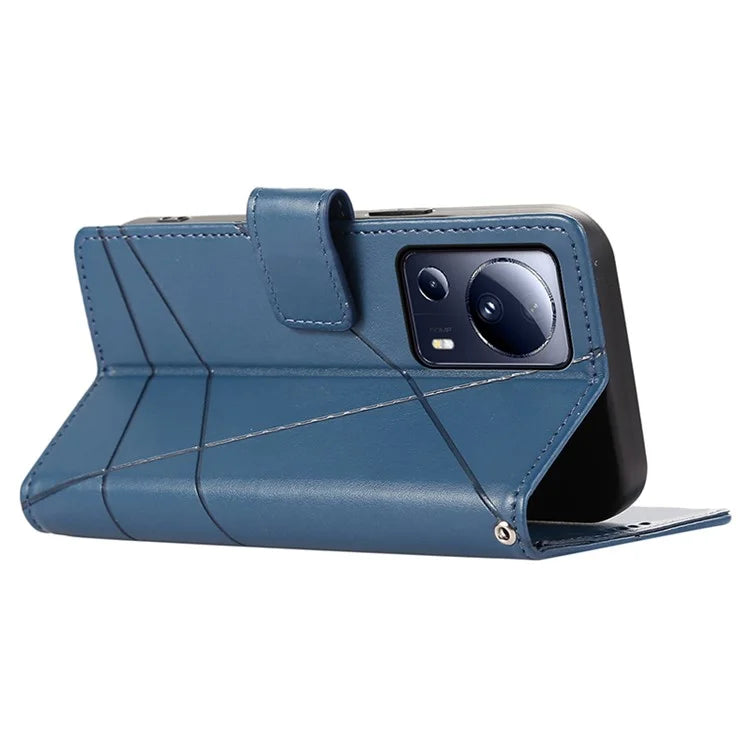 DF-06 For Xiaomi 13 Lite / Civi 2 5G Case Imprinted Line Wallet Stand PU Leather Cell Phone Cover