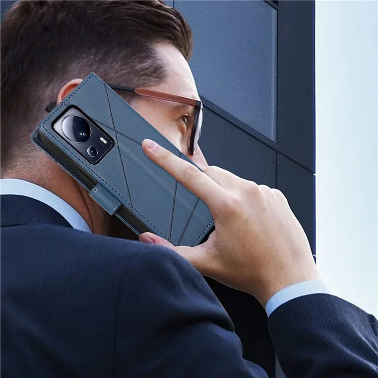 DF-06 For Xiaomi 13 Lite / Civi 2 5G Case Imprinted Line Wallet Stand PU Leather Cell Phone Cover